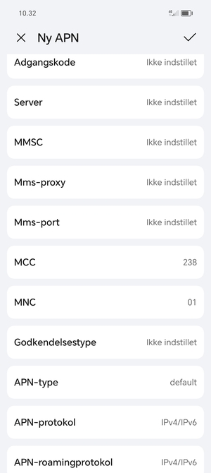 Scroll ned og indtast MMS-oplysninger