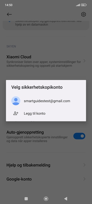 Velg sikkerhetskopi-kontoen din