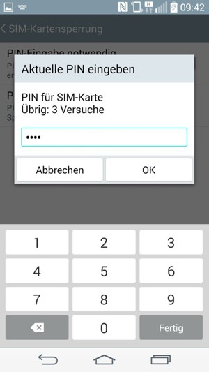 Geben Sie Ihre aktuelle PIN für SIM-Karte ein und wählen Sie OK