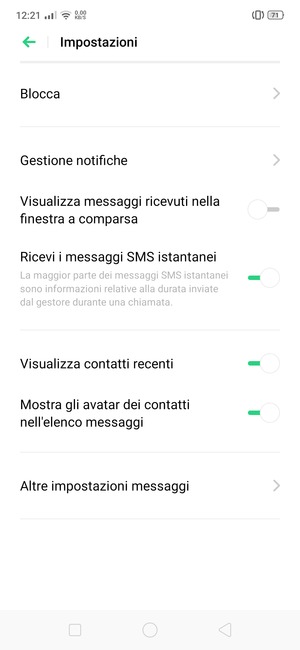 Seleziona Altre impostazioni messaggi