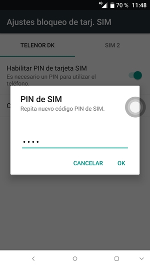 Confirme su nuevo código PIN de SIM y seleccione OK