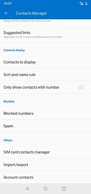 Scroll to and select SIM card contacts manager
