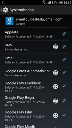 Dine oplysninger vil blive synkroniseret