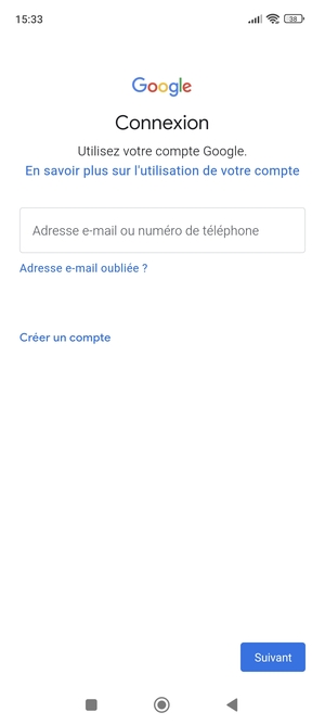 Saisissez votre adresse Gmail et sélectionnez Suivant