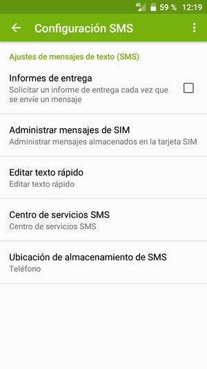 Desplácese y seleccione Centro de servicios SMS