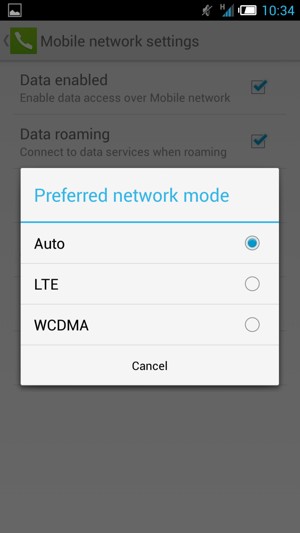 Select WCDMA to enable 3G and LTE to enable 4G