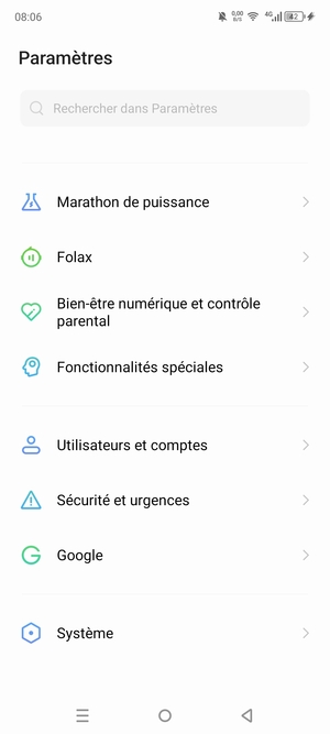 Faites défiler et sélectionnez Système