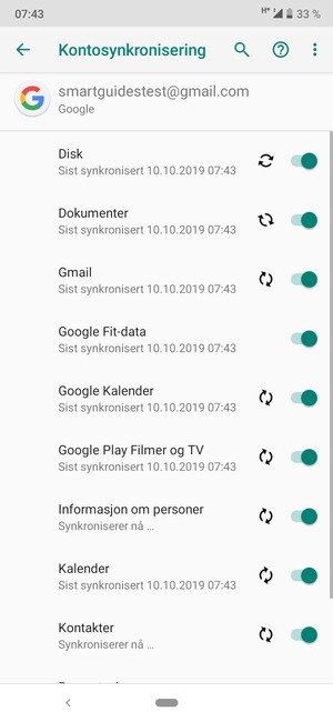 Dine kontakter fra Google vil synkroniseres til telefonen din