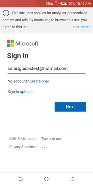 Enter your Hotmail address and select Next