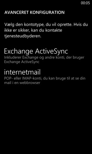 Vælg Exchange ActiveSync