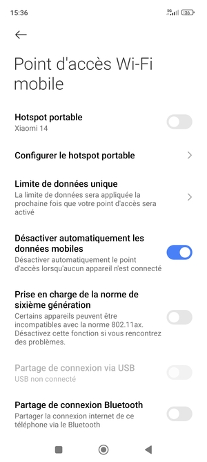 Sélectionnez Configurer le hotspot portable