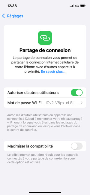 Sélectionnez Mot de passe Wi-Fi