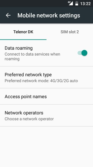 Select Public and turn Data roaming on or off