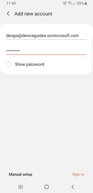 Enter your Email address and Password. Select Manual setup
