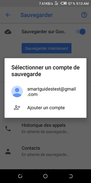 Sélectionnez votre compte de sauvegarde