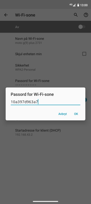 Skriv inn et Wi-Fi hotspot-passord på minst 8 tegn og velg OK