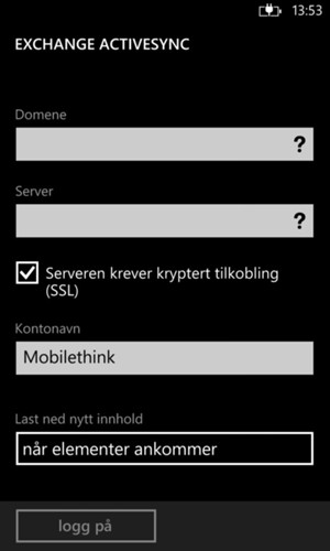 Skriv inn Exchange serveradresse og gi kontoen din et navn