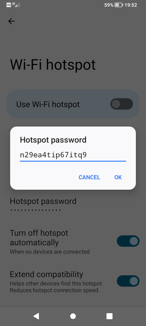 Enter a Wi-Fi hotspot password of at least 8 characters and select OK