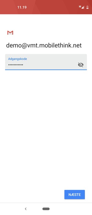 Indtast din adgangskode og vælg NÆSTE