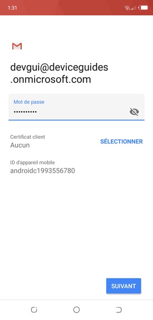 Saisissez votre mot de passe et sélectionnez SUIVANT