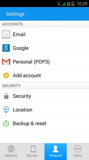 Return to the Personal menu and select Google