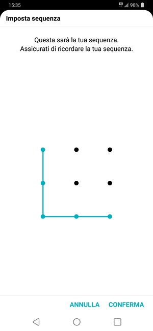 Disegna nuovamente la sequenza di sblocco e seleziona CONFERMA