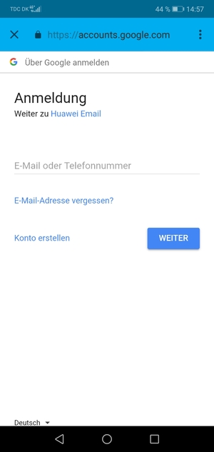 Geben Sie Ihre Gmail Adresse ein und wählen Sie WEITER