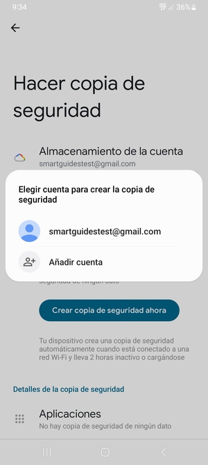 Seleccione su cuenta de copia de seguridad