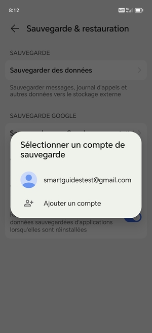 Sélectionnez votre compte de sauvegarde