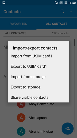 Select Import from USIM card