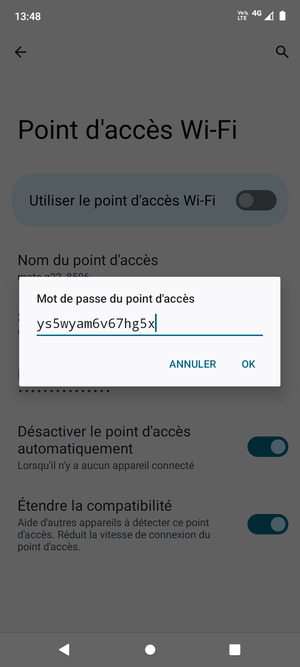 Saisissez un mot de passe de hotspot Wi-Fi d'au moins 8 caractères et sélectionnez OK