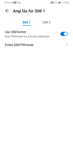 Velg SIM 1 eller SIM 2 og velg Endre SIM-PIN-kode