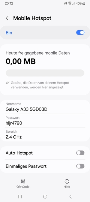 Ihr Handy ist jetzt für die Verwendung als Modem eingerichtet