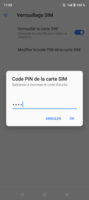 Veuillez confirmer votre nouveau code PIN et sélectionner OK