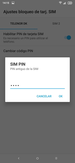 Introduzca su PIN antiguo de la SIM y seleccione OK