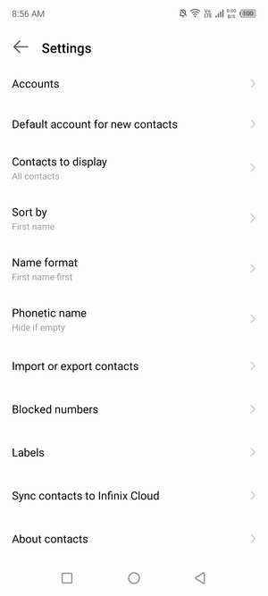 Scroll to and select Import or export contacts
