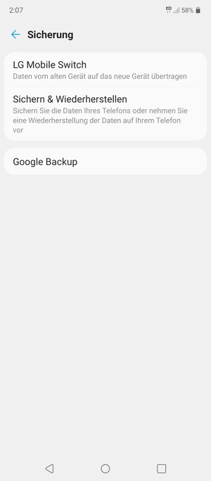 Wählen Sie Google Backup