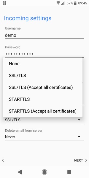 Select SSL/TLS and NEXT