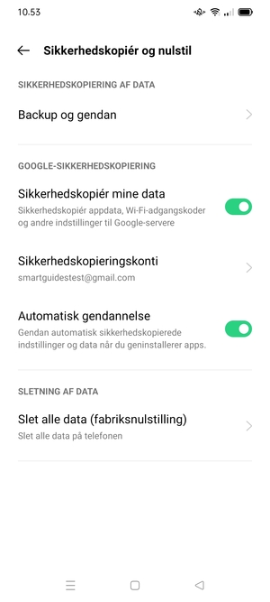 Aktiver Sikkerhedskopiér mine data