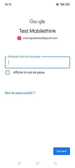 Saisissez votre Mot de passe et sélectionnez Suivant