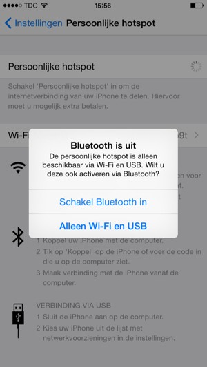 Selecteer WiFi en  Schakel Bluetooth in