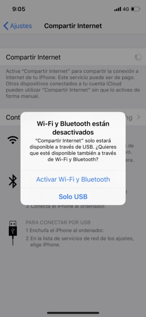 Seleccione Activar Wi-Fi y Bluetooth