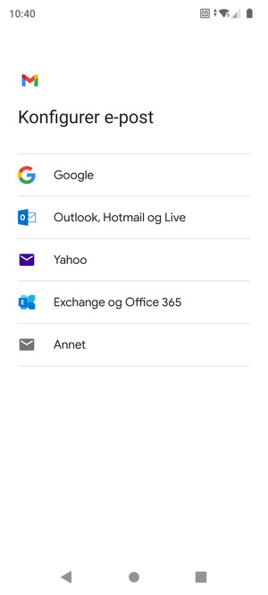 Velg Exchange og Office 365