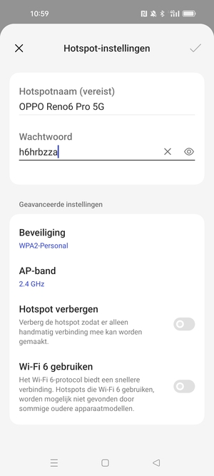 Voer een wachtwoord van een WiFi-hotspot in van ten minste 8 tekens en selecteer OK