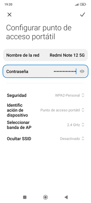 Introduzca una contraseña de punto de acceso Wi-Fi de al menos 8 caracteres y seleccione Guardar