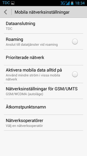 Välj Nätverksinställningar för GSM/UMTS
