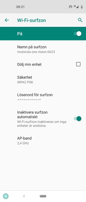 Din telefon har nu ställts in för att kunna användas som ett modem