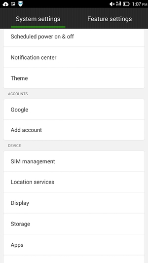 Return to the System settings / Settings menu and select Google