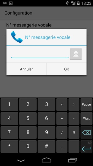 Saisissez le N° messagerie vocale et sélectionnez OK