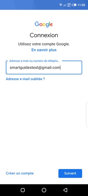 Saisissez votre adresse Gmail et sélectionnez Suivant